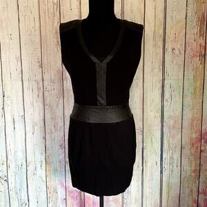 LaPina by David Helwani Dress Womens Medium Black Mini Leather Trim Bodycon